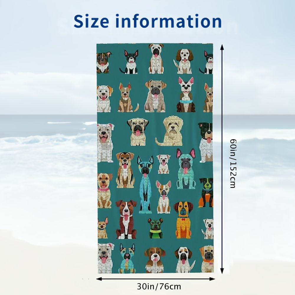PHYHOO Animal Dog Microfiber Beach Towel, Cute Dog Pattern Large Oversized Beach Towel Lightweight Quick Dry Soft Absorbent Bath Towel, Sand Free Towel for Swimming Travel Sports 30x60in