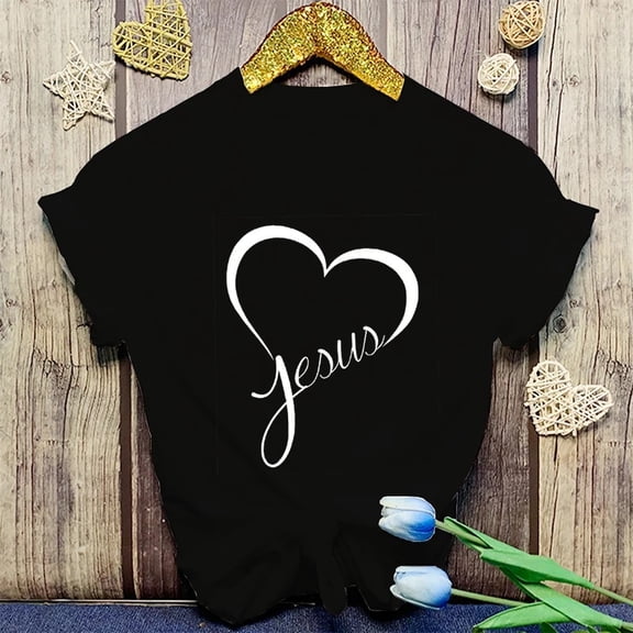 Christian Faith Jesus Love Graphic T-Shirt for Women, Cotton Short Sleeve Crew Neck