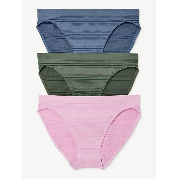 Joyspun Women's Seamless Bikini Panties, 3Pack, Sizes XS to 3X