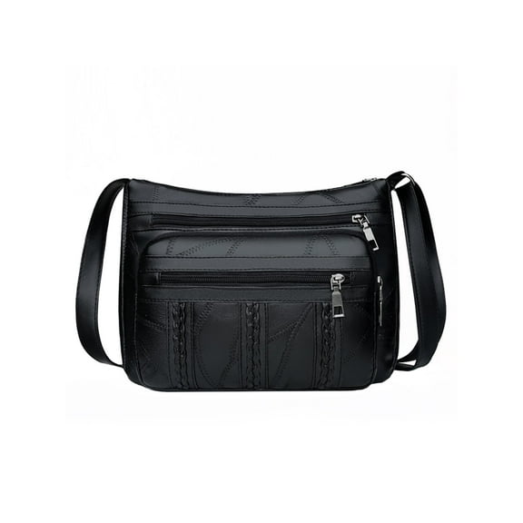 Pinfect Soft Leather Women Solid Crossbody Bags Braided Multi Pocket Shoulder Handbags