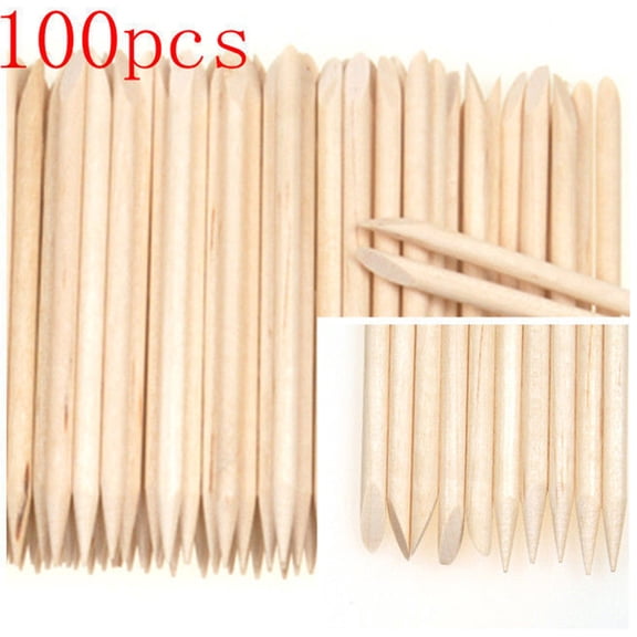opvise 100 Pcs Nail Art Cuticle Pusher Remover Orange Wood Stick Pedicure Manicure Tool