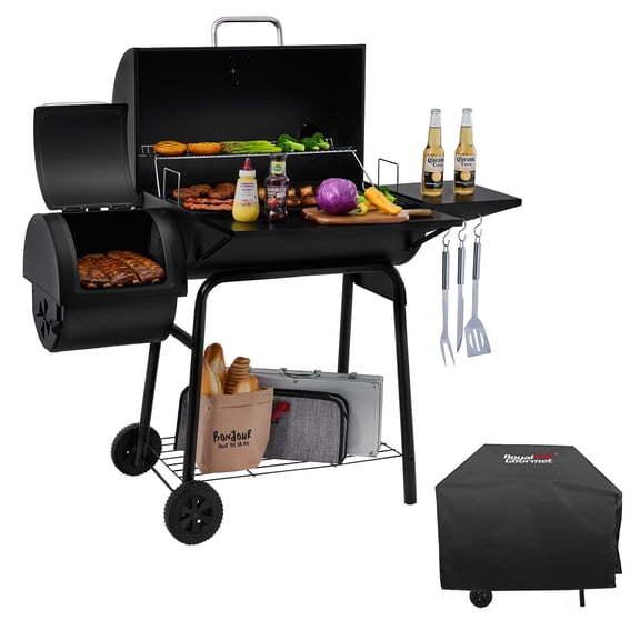 Royal Gourmet CC1830SC 30-Inch Charcoal Grill with Offset Smoker, 811 Square Inches Cooking Area in Total, with Cover Included, Perfect for Backyard Cooking,Black