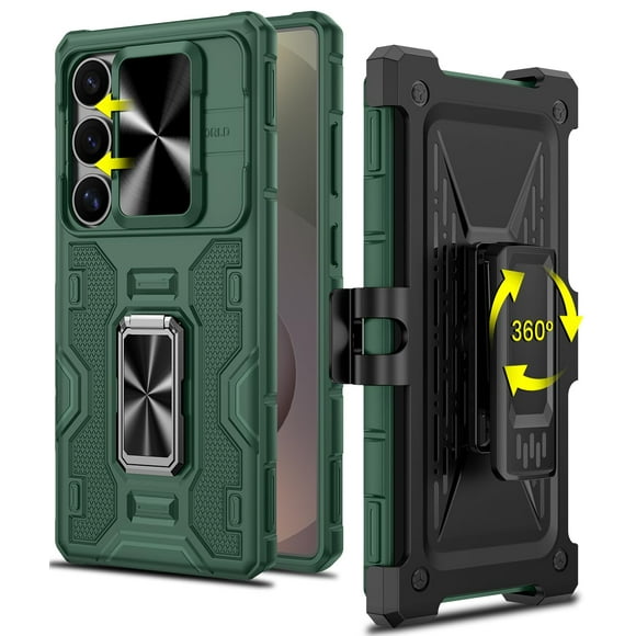 Funda Caka para Samsung Galaxy S25 Ultra con clip para cinturón, color verde oscuro