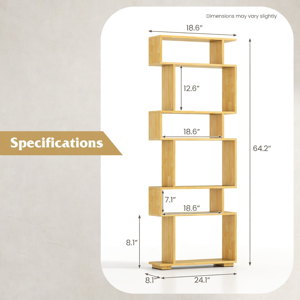 GVN 6-Tier Geometric Open Bookshelf Stylish Modern Display Bookcase with 2 Anti-Tipping Kits Stable Structure for Home Office Study Living Room Storage Furniture, Wood