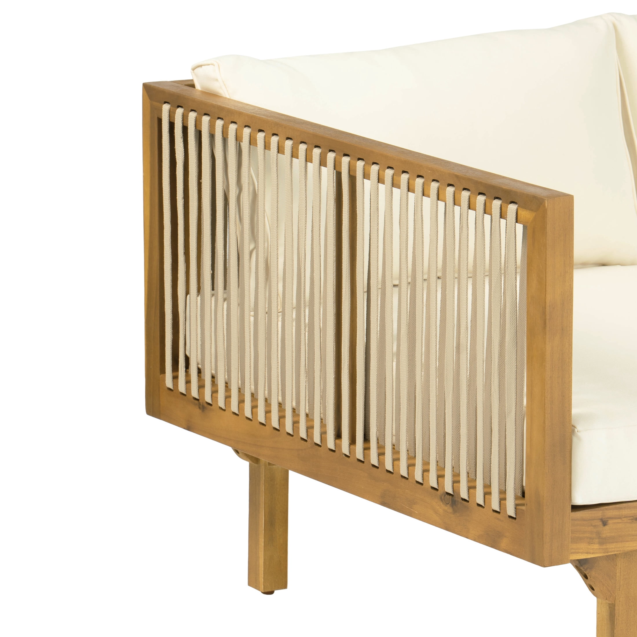 Christopher Knight Home 67.5" Outdoor Patio Acacia Wood Sofa with Light Brown Rope and Beige Cushions