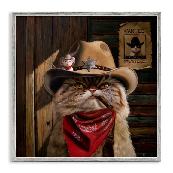 Deputy Purrkins Cat Sheriff Gray Framed Giclee Art, design by Lucia Heffernan