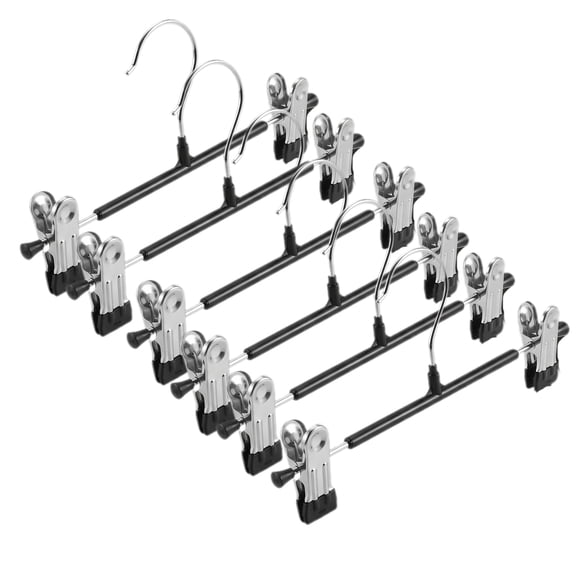 Pant Hangers with Clips – 6 Pack 12 Inch Skirt Hangers, Non-Slip Hangers for Heavy Duty, Ultra Thin Space Saving Hangers for Pants, Skirts, and Trousers