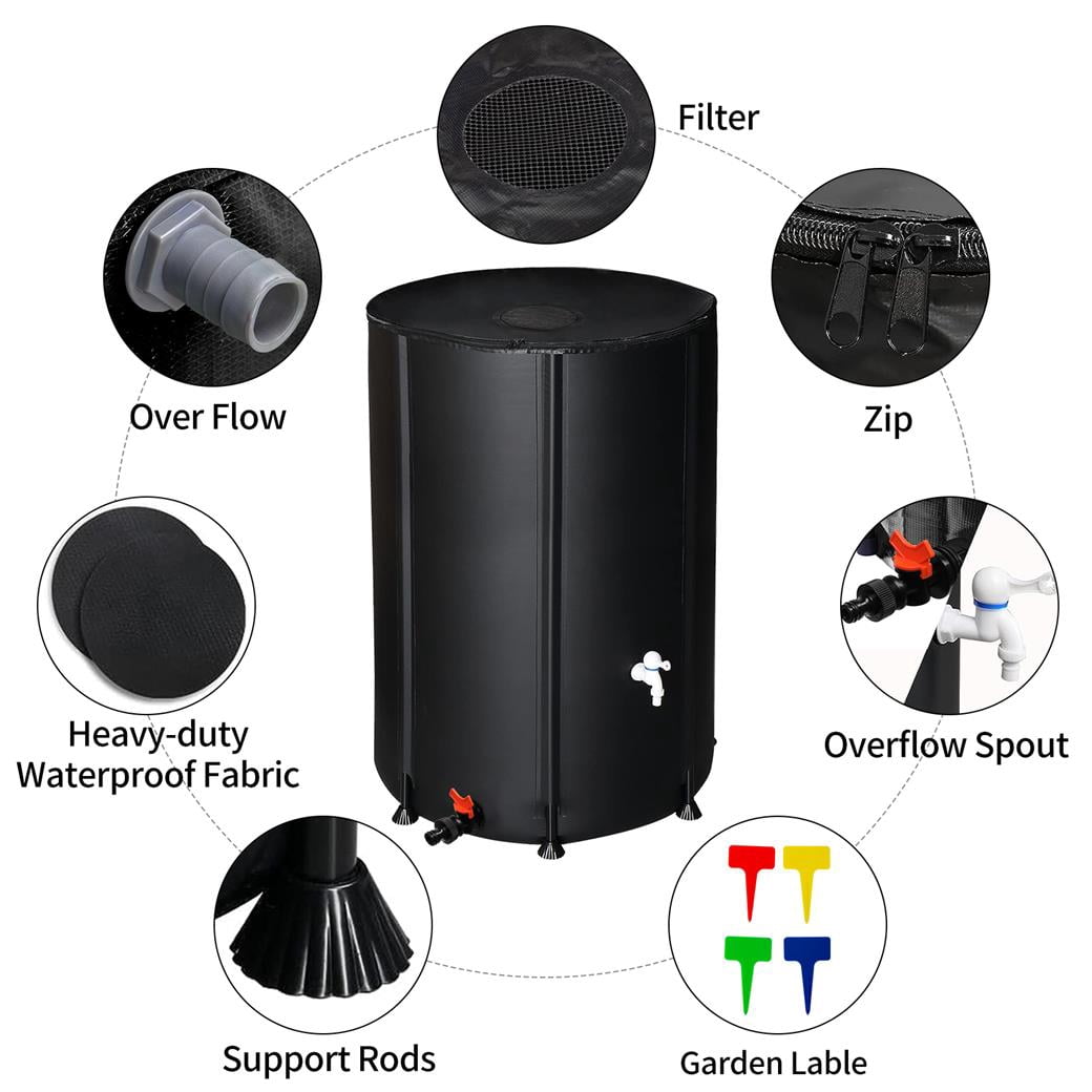 100-Gallon Collapsible Rainwater Collection Barrel, Easy-to-Use Folding Water Catchment System, Durable and Eco-Friendly - Black