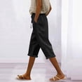 thumbnail image 2 of MLQIDK Black Linen Capri Pants for Women Trendy Summer Lounge Pant Knee Length Elastic Waist Plus Size Shorts Dressy Casual Linen Capris with Pockets Black 3XL, 2 of 7