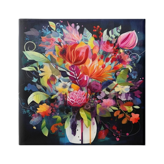 Stupell Industries Modern Flowers on Blue Botanical & Floral Painting Gallery Wrapped Canvas Art Print Wall Art, 17 x 17