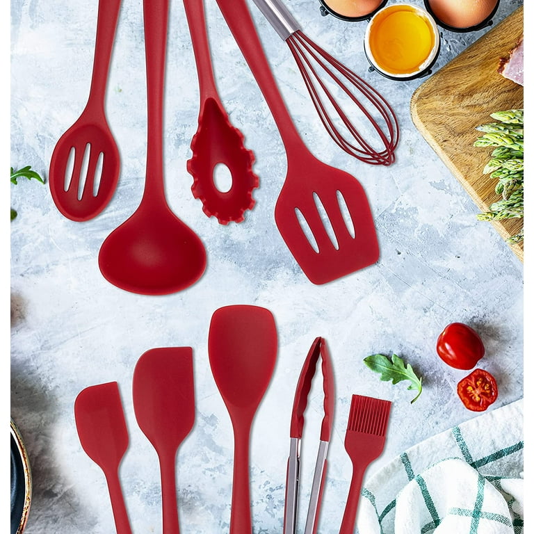 11Pcs Kitchen Silicone Cooking Utensil Set with Holder Heat Resist Wooden  Handle
