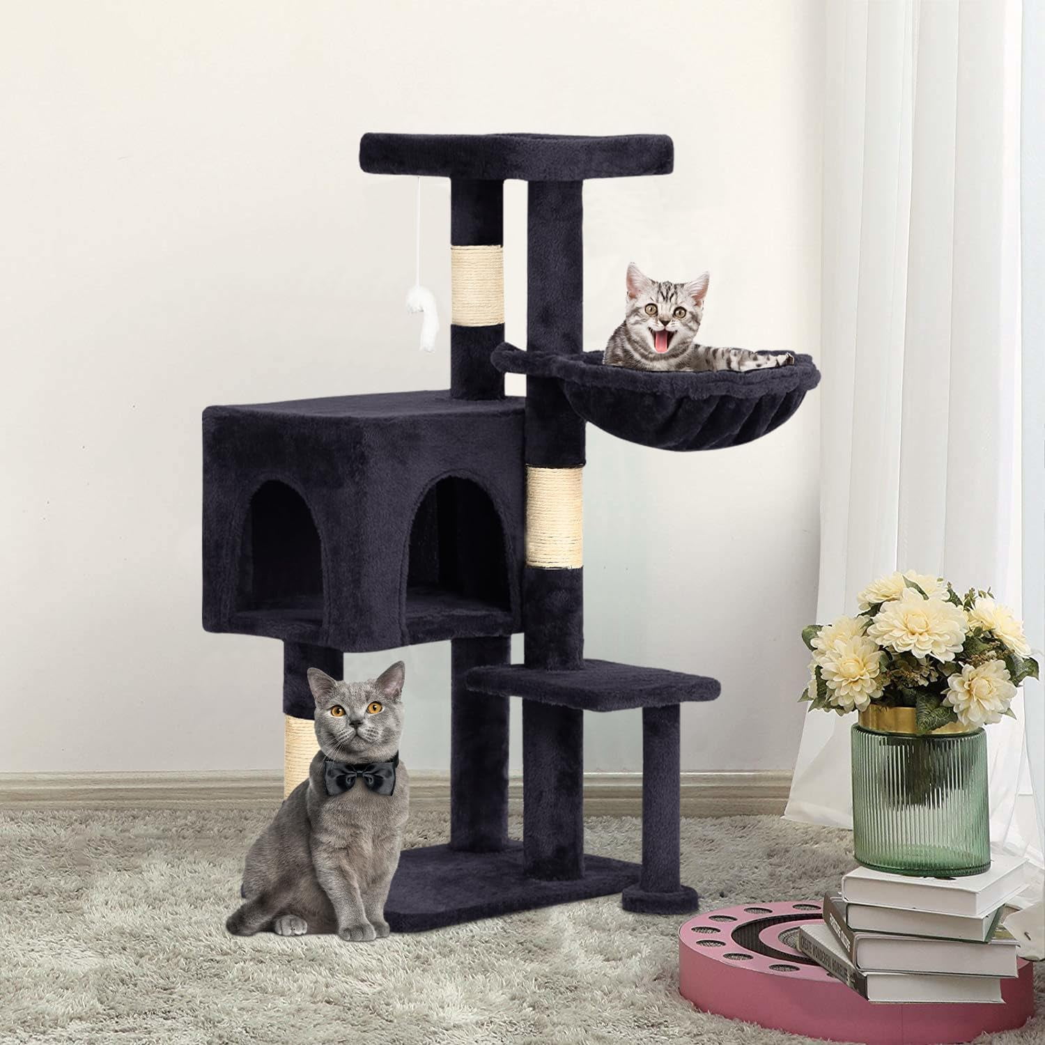 BestPet Cat Tree 37" Tall Cat Tower Kitten with Scratching Posts and Perches Indoor Activity Center for Cats (Dark Gray)