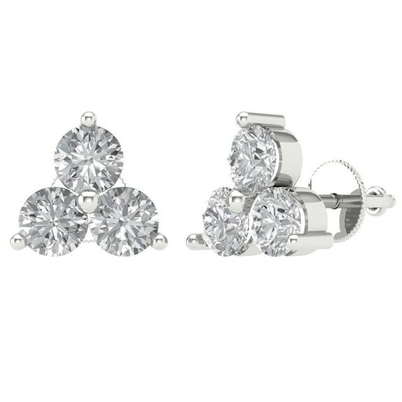 3 ct Screw-Back Stud Earrings for Women | 5.0mm Round Cut White Sapphire | 18K White Gold