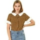 thumbnail image 1 of INSPIRE CHIC Blusa de lunares de manga corta con cuello Peter Pan en contraste vintage para mujer Marrón M, 1 of 6