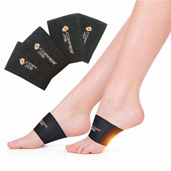 Copper Joe 4 Pack Arch Support Inserts for Women Men — Plantar Fasciitis Relief, Copper Infused Arch Support Sleeve, Orthotics, Foot Pain Relief, Flat Feet