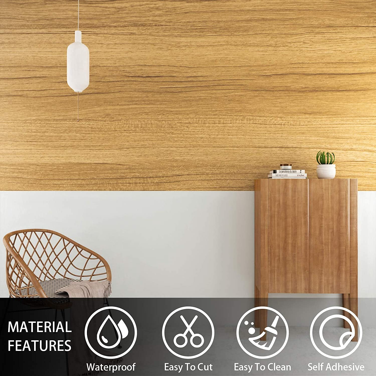 VEELIKE 15.7''x354'' Wood Wallpaper Waterproof Peel and Stick Wood Vinyl Film Self Adhesive Wallpaper Wood Removable Wood Grain Contact Paper Decorative Wall Covering for Cabinets Countertops Bedroom