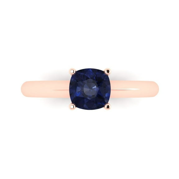 Clara Pucci 14K Rose Gold 1ct BlueSapphire Solitaire Ring for Women