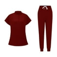 thumbnail image 4 of Hueook Womens Sweatsuits 2 Piece Set Women's Solid Color Casual Nurse Protective Uniform Short Sleeved Round Neck Shirt Set Wine M, 4 of 4