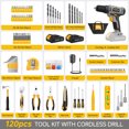 thumbnail image 3 of Pulituo 20V Cordless Drill Driver Kit, Home Tool Set with 20V Lithium-Ion Drill, 2pcs Battery, 120PCS All-Purpose Kit, 21+1 Torque, 2-Speed, DIY & Home Repairs Yellow, 3 of 9