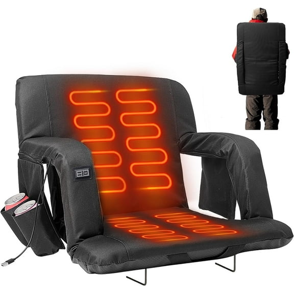 LILYPELLE Double Heated Stadium Seat Bleacher Seat with Back & Arm Support, Portable 6 Reclinng Positions Stadium Seating for Bleachers, Bleacher Seats for Sports Events, Outing, Travelling, Hiking