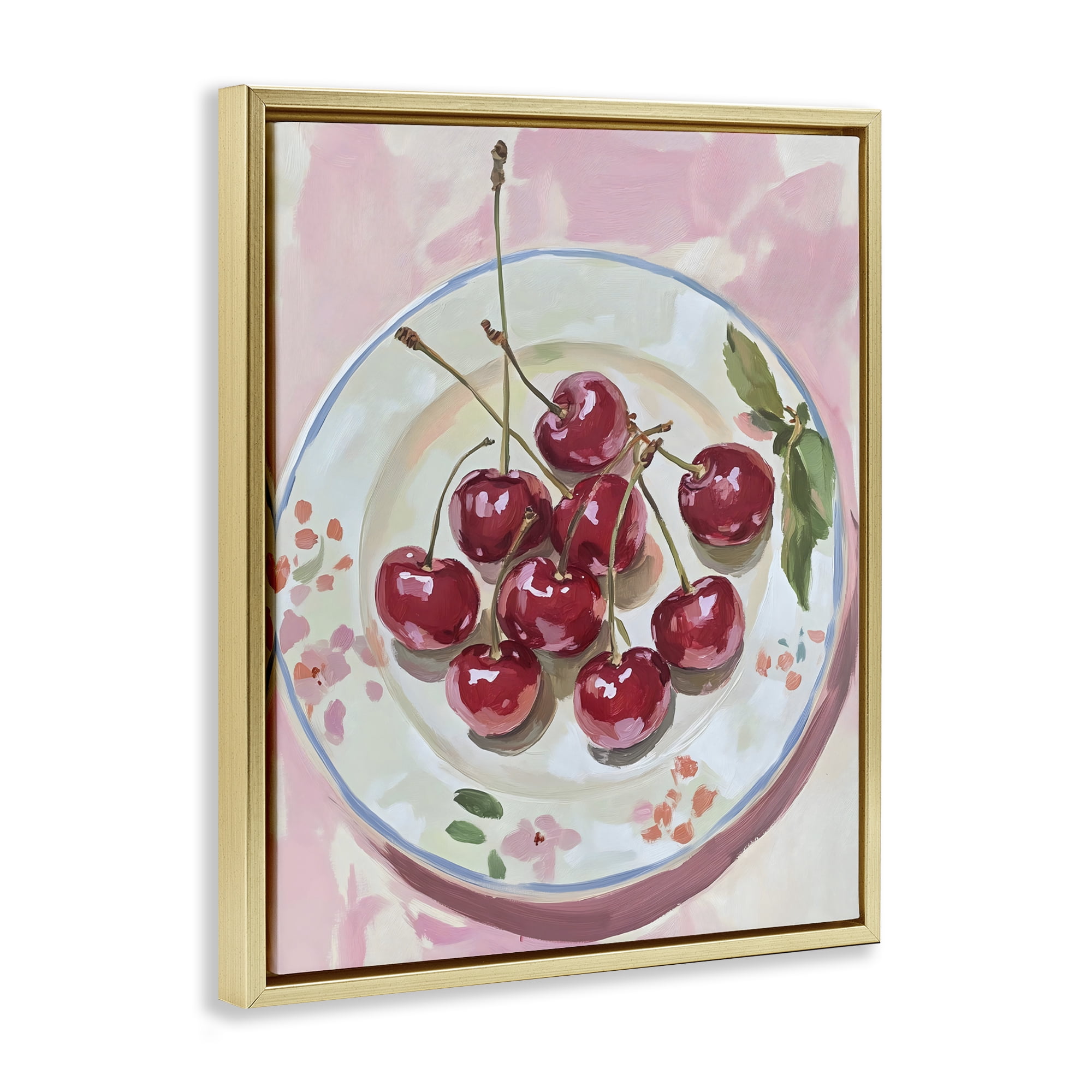 Stupell Industries Plate of Summer Cherries Gold Framed Floater Canvas Wall Art, design by The Prints Vibe
