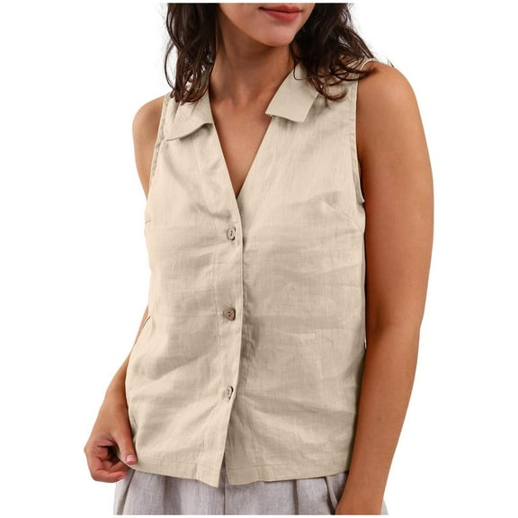 Zynviq Going Out Tops for Women Summer Cotton Collared Sleeveless Comfort Loose Button Down Shirt Shirts Women L