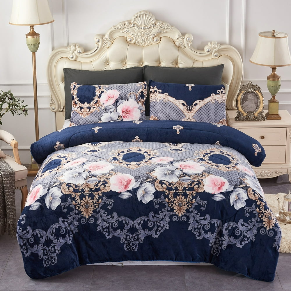 Heavy Warm Sherpa Fleece Bed Blanket and Pillowcase Set, Warm Down