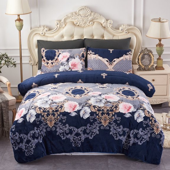 Heavy Warm Sherpa Fleece Bed Blanket and Pillowcase Set, Warm Down Alternative Comforter Set 3 Pieces Queen Size 75"x83",5.7lb