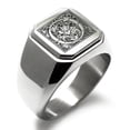 thumbnail image 1 of Stainless Steel Letter O Initial Floral Box Monogram Engraved Engraved Square Flat Top Biker Style Polished Signet Ring, 1 of 1