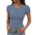 thumbnail image 2 of T Shirts for Women Summer Casual Short Sleeve Crewneck Slim Fit Plain Basic Tshirts Womens Undershirts, 2 of 5