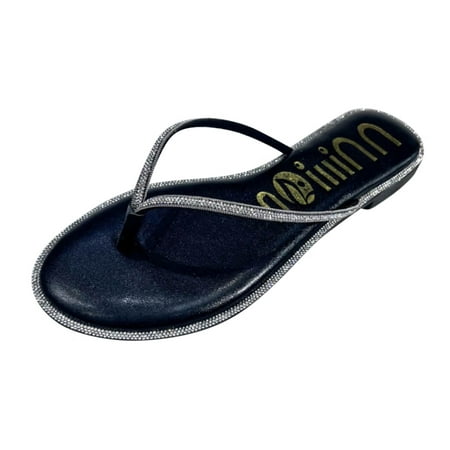 

Womens Sandals Rhinestone Bottom Flat Flip Flop Sandal Pu Black 39