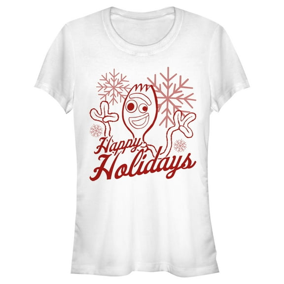 Junior's Toy Story Forky Happy Holidays Graphic Tee White 2X Large