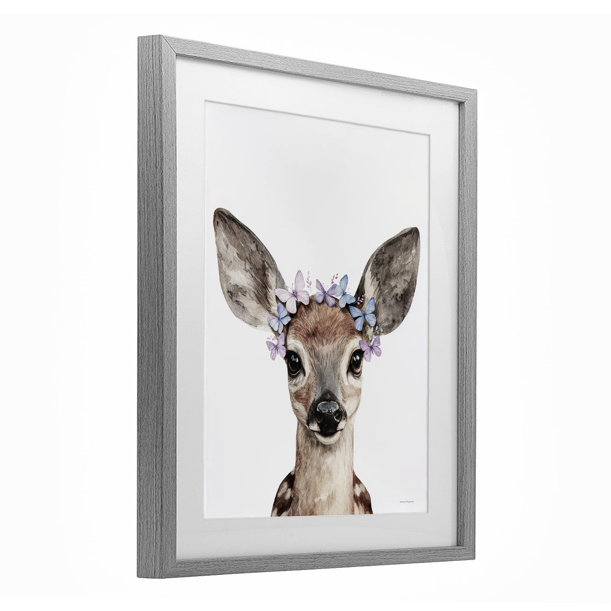 Stupell Industries Fawn & Butterfly Wings Gray Framed Print Under Glass, design by Svetlana Aleynikova