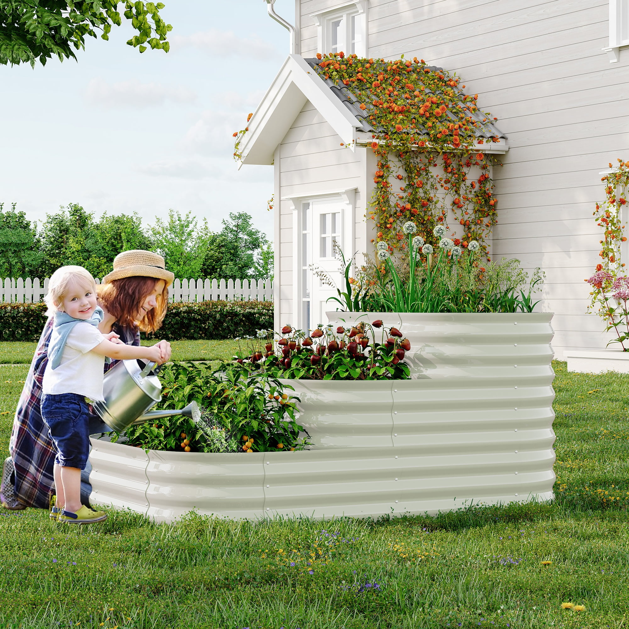 Riedhoff 3 Tiered Raised Garden Bed Kit, Galvanized Steel, 60.6 x 42.1 x 30.7 inch, Off-white
