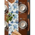 thumbnail image 5 of Blue Flowers Burlap Cotton Table Runner 13x70 Inches Long, Simple Farmhouse Botanical Floral Leaves Farmhouse Table Runners, Outdoor Dining Tablecloths Decor for Baby Shower/Party/Wedding, 5 of 6