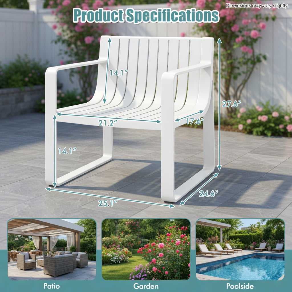 Hommoo 2-Piece Outdoor Patio Chair Set, Ergonomic Curved Back & Seat, Weather-Resistant PP Chairs for Deck, Poolside & Backyard, White