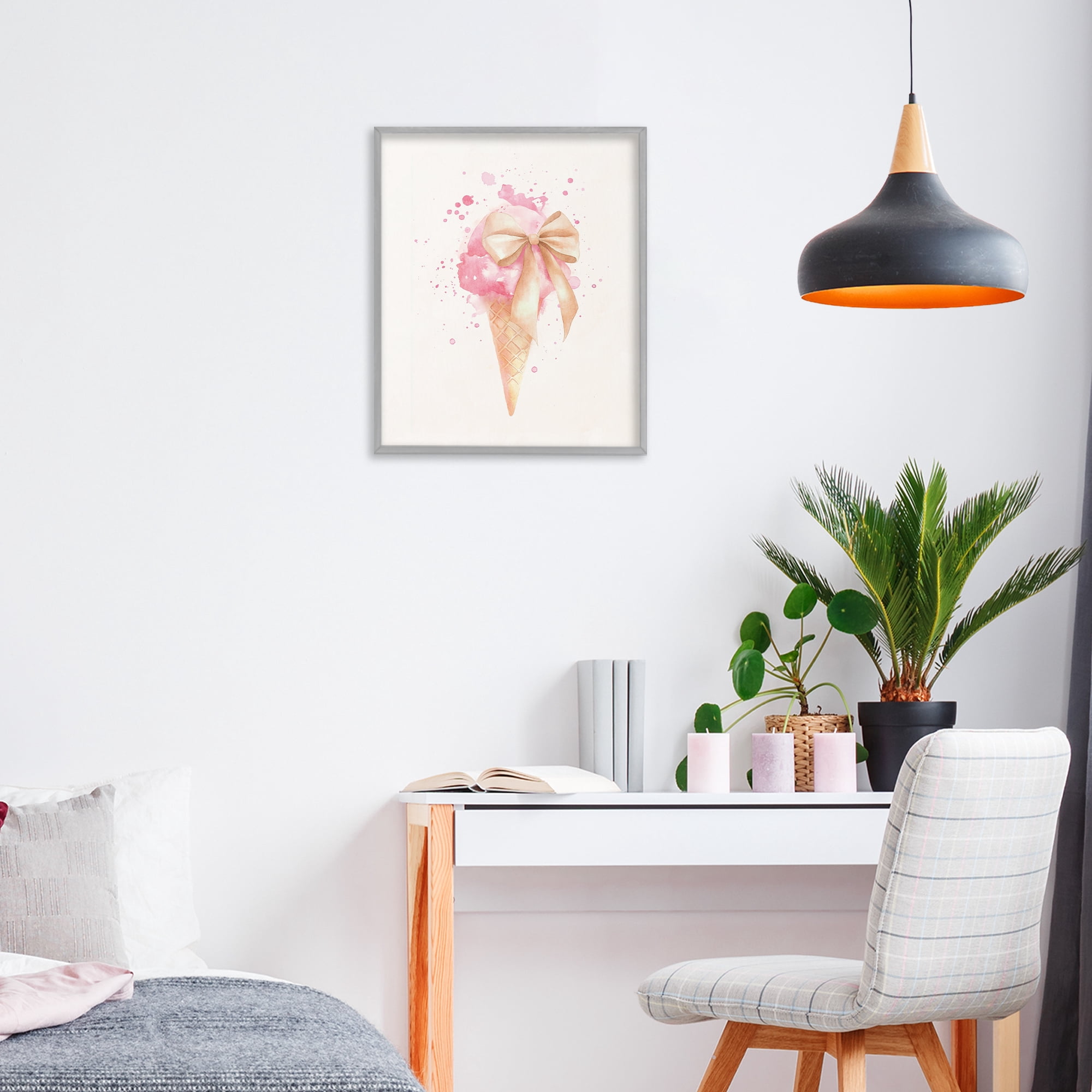 Stupell Industries Icy Charm Ice Cream Cone Gray Framed Giclee Art, design by Svetlana Aleynikova
