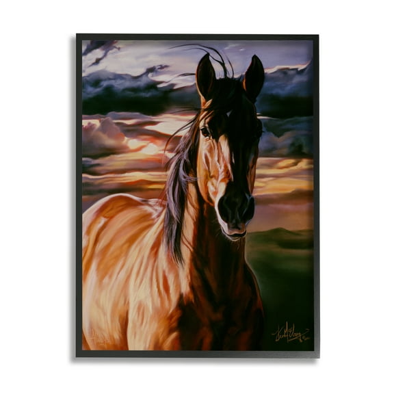 Stupell Industries Horse Landscape Painting Animals & Insects Painting Black Framed Art Print Wall Art, 11 x 14