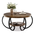 thumbnail image 2 of BeesClover Brun 30 Pouces Table Basse Industrielle Ronde avec 2 Niveaux – Pieds Réglables, Design à Grain de Bois et Tablette de Rangement pour Salon, 2 of 8