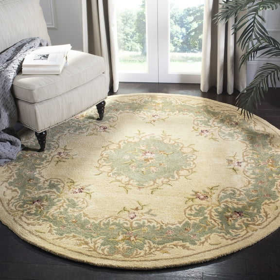 SAFAVIEH Bergama Drummond Oriental Wool Area Rug, Ivory/Light Blue, 6' x 6' Round