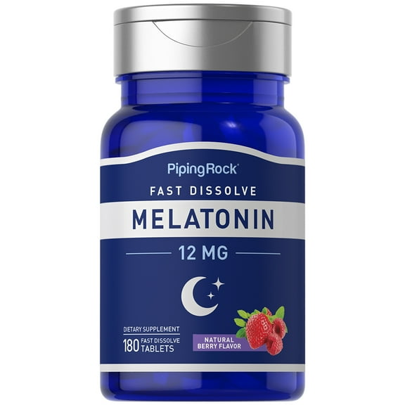 Melatonin Fast Dissolve 12 mg | 180 Tablets for Men and Women | by Piping Rock