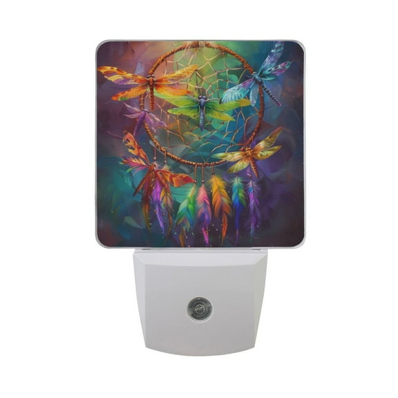 Colorful Dragonflies Night Light 2 Pack LED Nightlight Plug into Wall Dusk to Dawn Sensor Soft White
