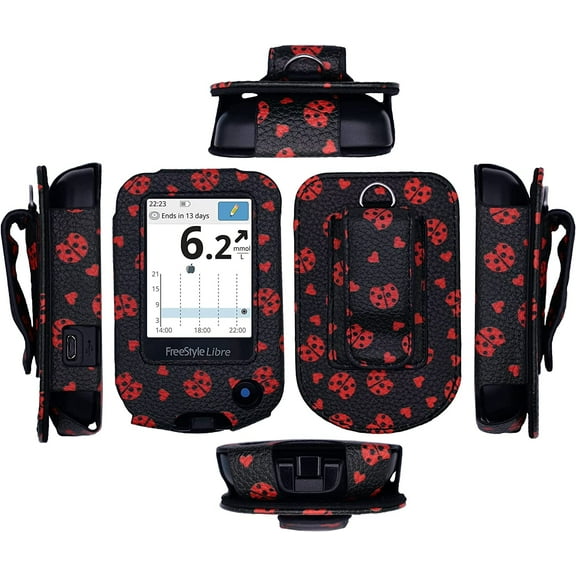 SNK Electric Carrying Cases with Screen Protector for Freestyle Libre 2, 3, Ladybug