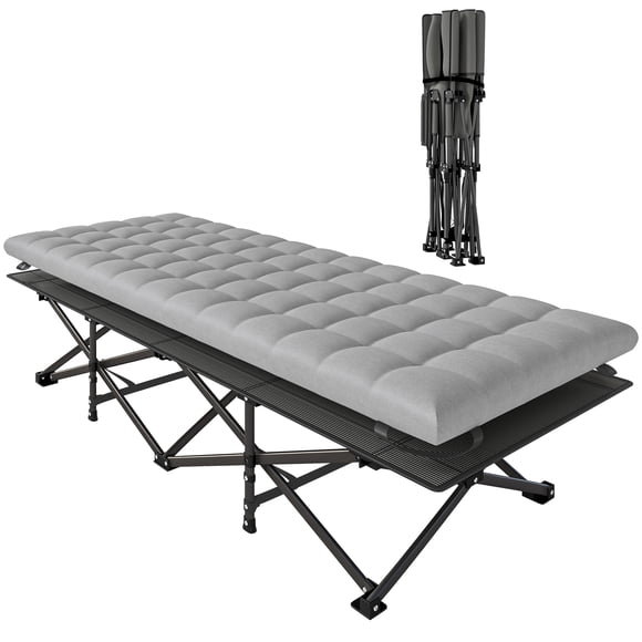 Outsunny Camping Cot with Pad, 32" Extra Wide Folding Cots, Grey