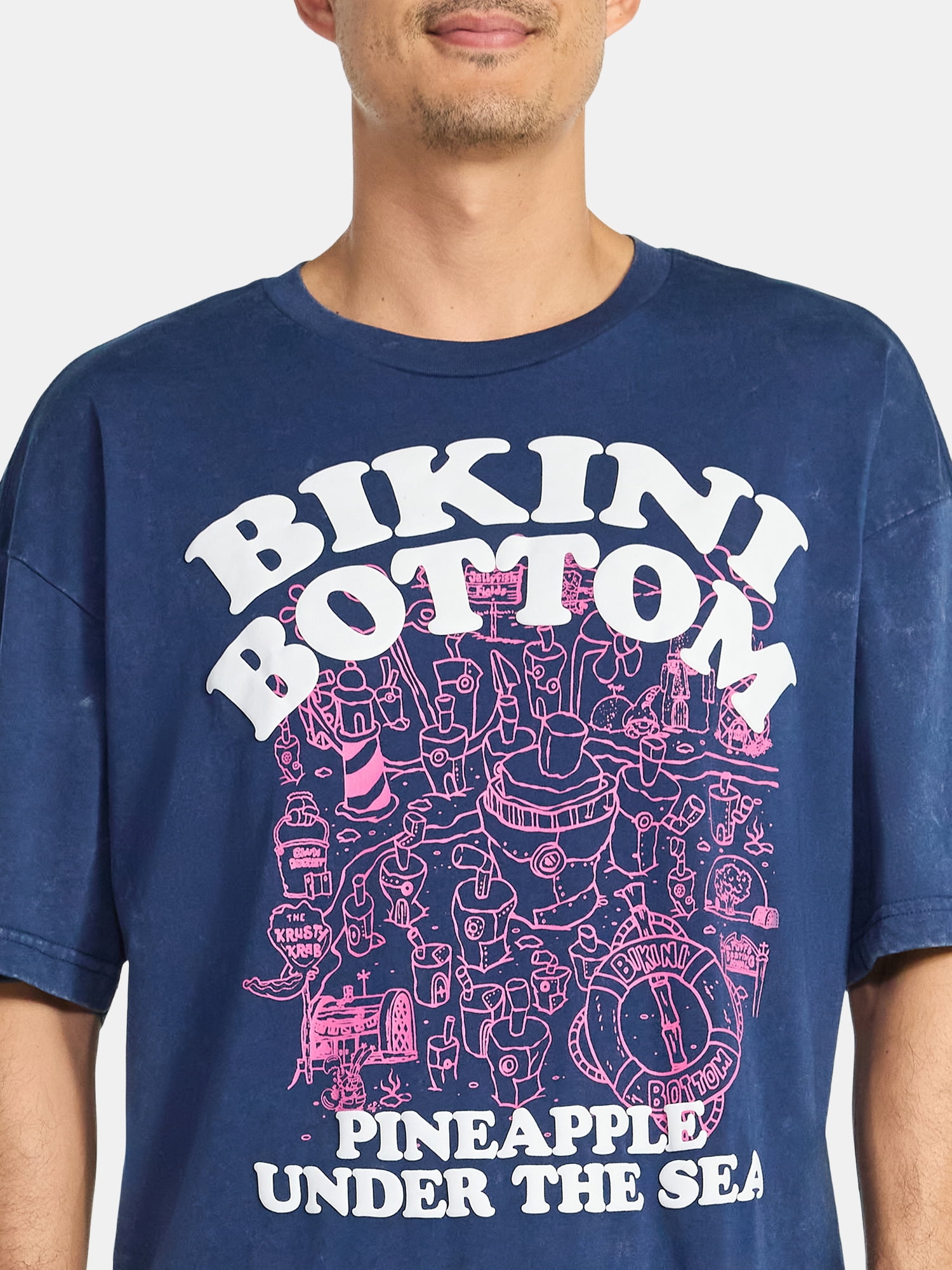 SpongeBob SquarePants Men's and Big Men's Bikini Bottom Graphic Tee, Sizes S-3XL