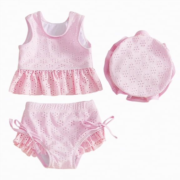 mgoYE Toddler Girl Swimsuit 3t One Piece Toddler Girl Swimsuits Infant Baby Girl Bathing Suit Bikini Sets Swimwear 3 Piece Summer Beach Outfit Top Shorts Hat(Pink,6-12 Months)