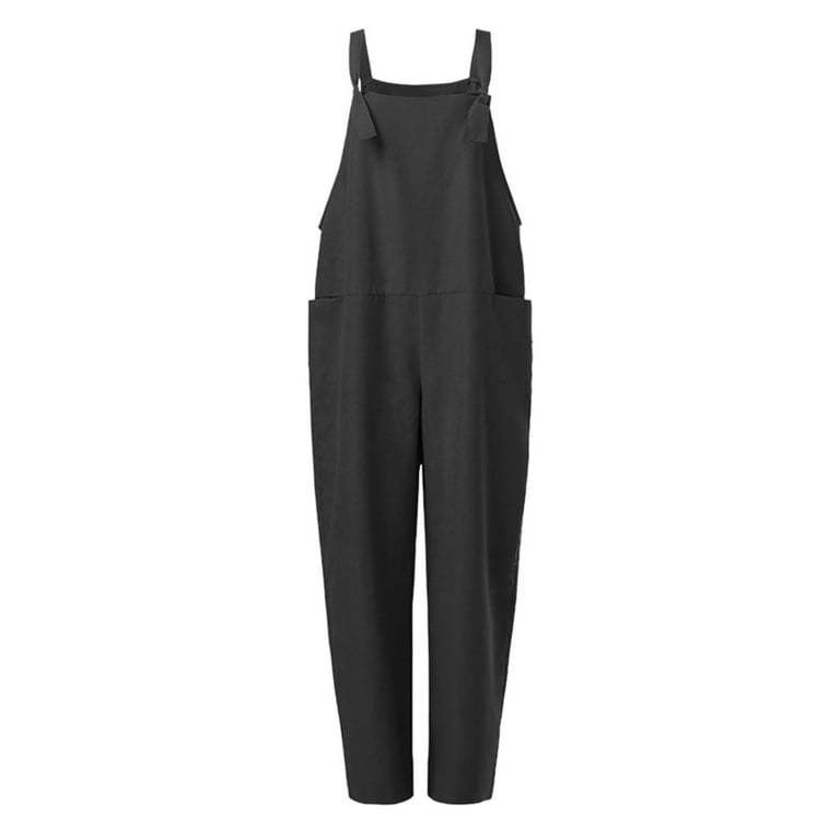 Black Rompers for Women High Waist Pants Outfits Summer Streetwear Plus Size Overalls Casual Loose Dungarees Romper Baggy Playsuit JumpsuitRomper With Pockets Solid Long Sleeveless Casual Jumpsuit Wal...