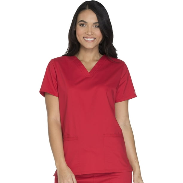 Cherokee Cherokee Workwear Core Stretch Scrubs Top for Women VNeck Plus Size WW630, 5XL, Red