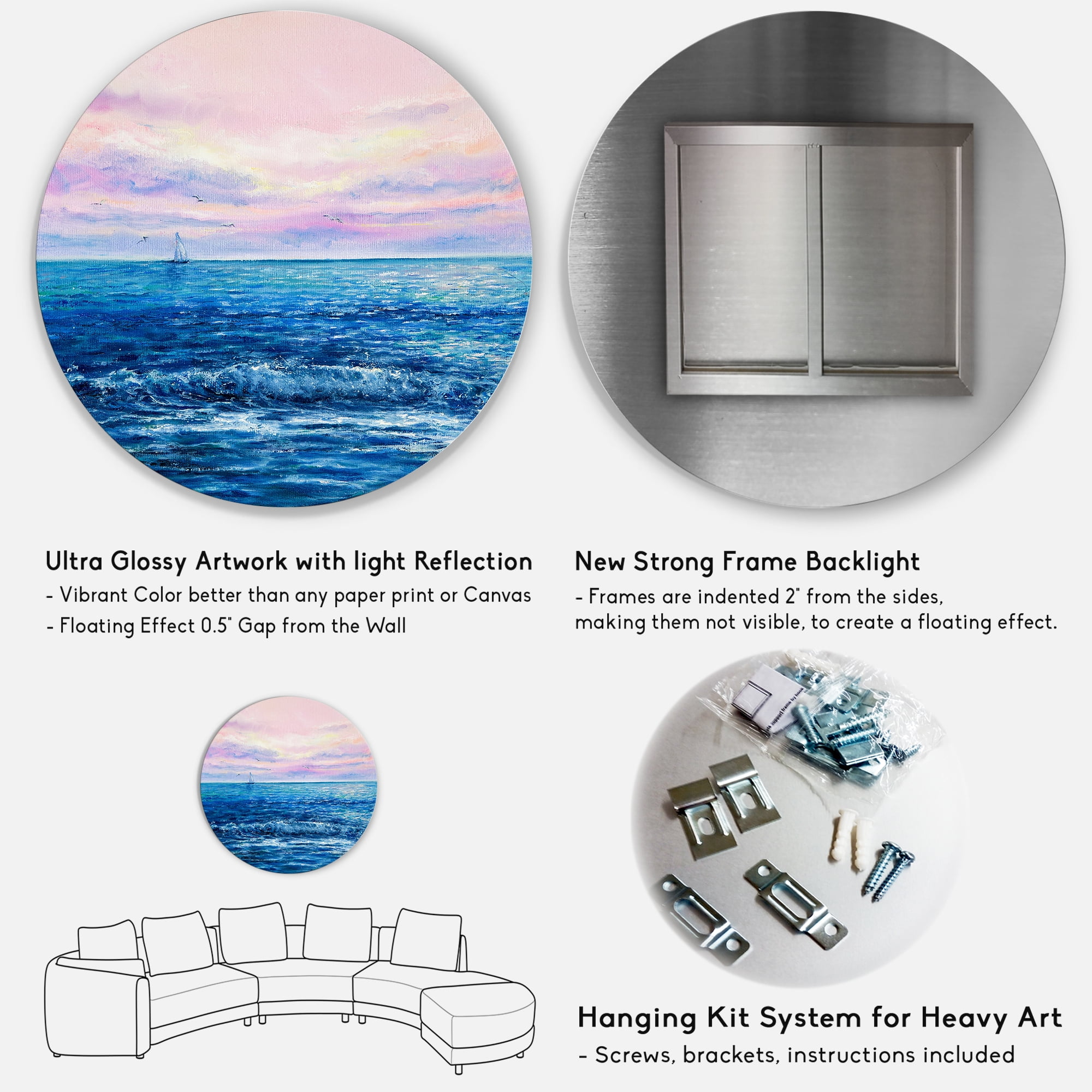 Designart 'Sunrise Glow On The Ocean Waves II' Nautical & Coastal Circle Metal Wall Art 36x36 - Disc of 36