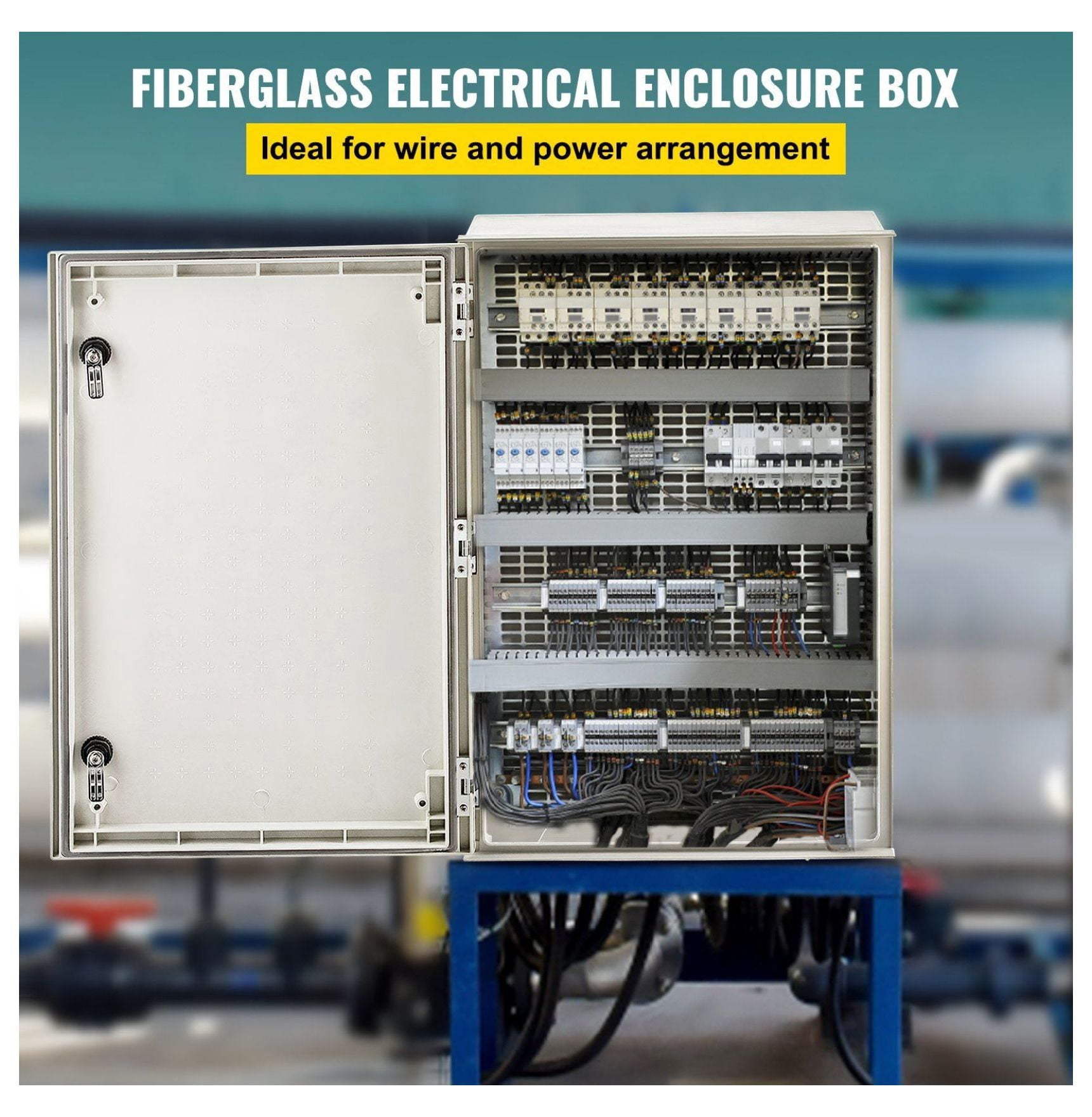 NEMA 4X Enclosure Fiberglass Electrical Box 24x16x9", IP66 Waterproof Outdoor Junction Box with Mounting Plate, 60x40x23cm, Indoor/Outdoor Electrical Cabinet